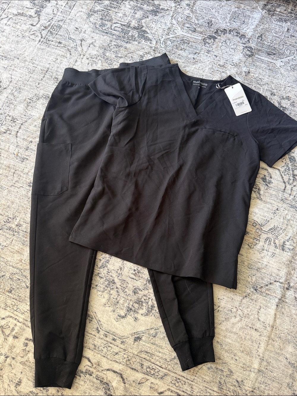 Mandala Black Jogger two piece scrub set